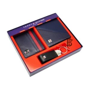 Tommy Hilfiger Salto Men Leather Gift Set of Wallet+Card Case+Keyfob  blue/blue+blue/Black